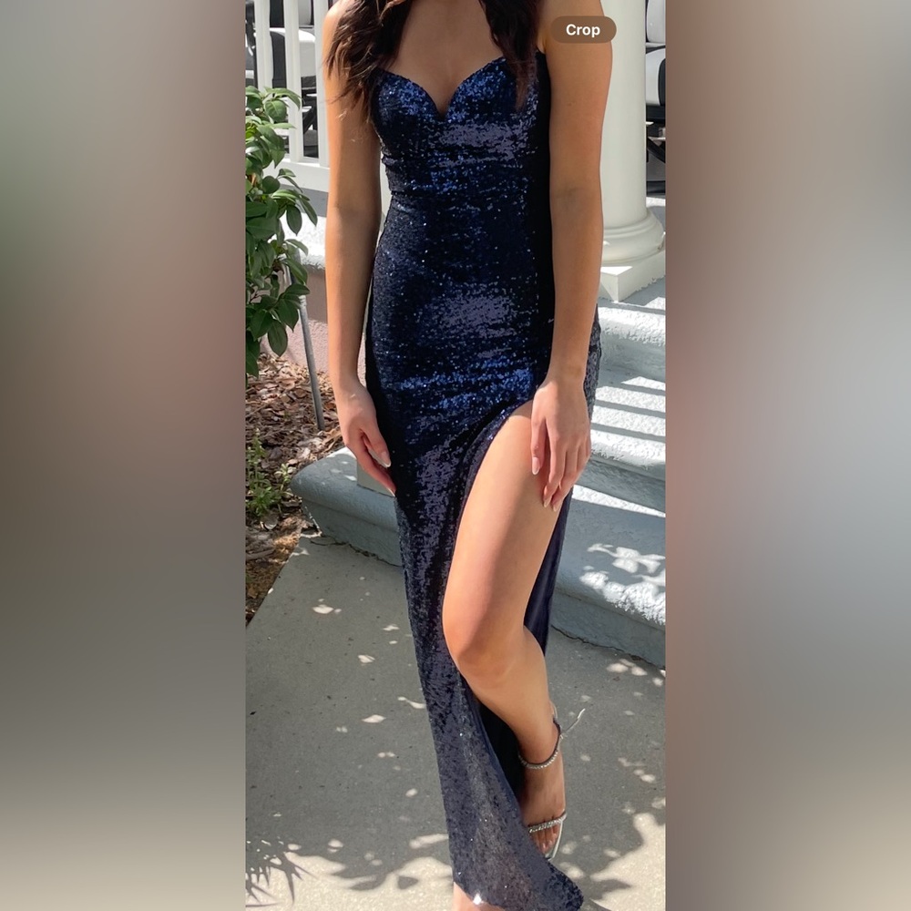 Navy Sequin Windsor Prom dress